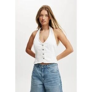 Cotton On white Harley Denim Halter vest women's size 4 brand new western biker